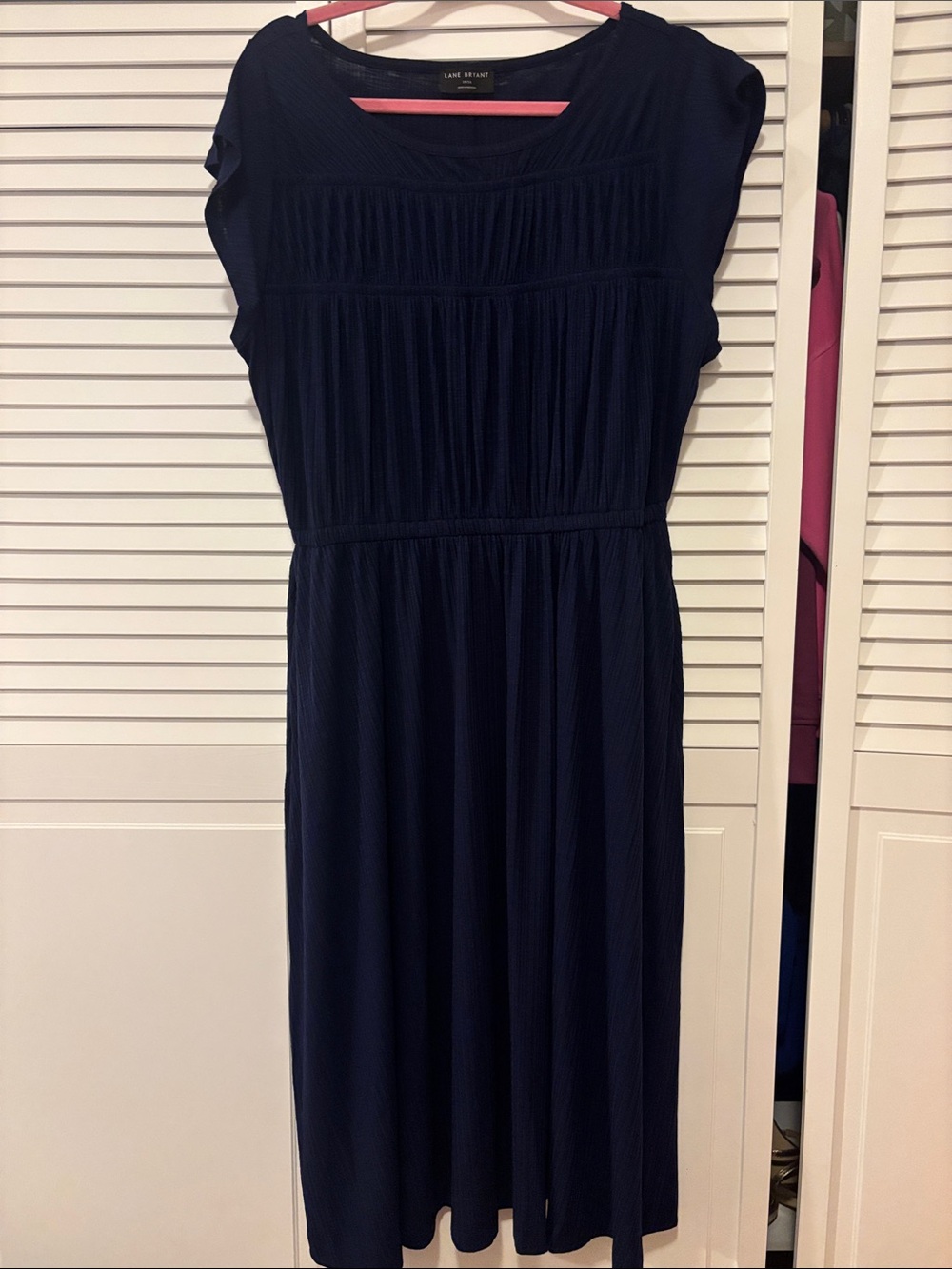 Lane Bryant Dark Navy Midi Dress with Pleated Bodice